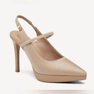 EmbroDance Pointed Toe Platform Heeled Slingback